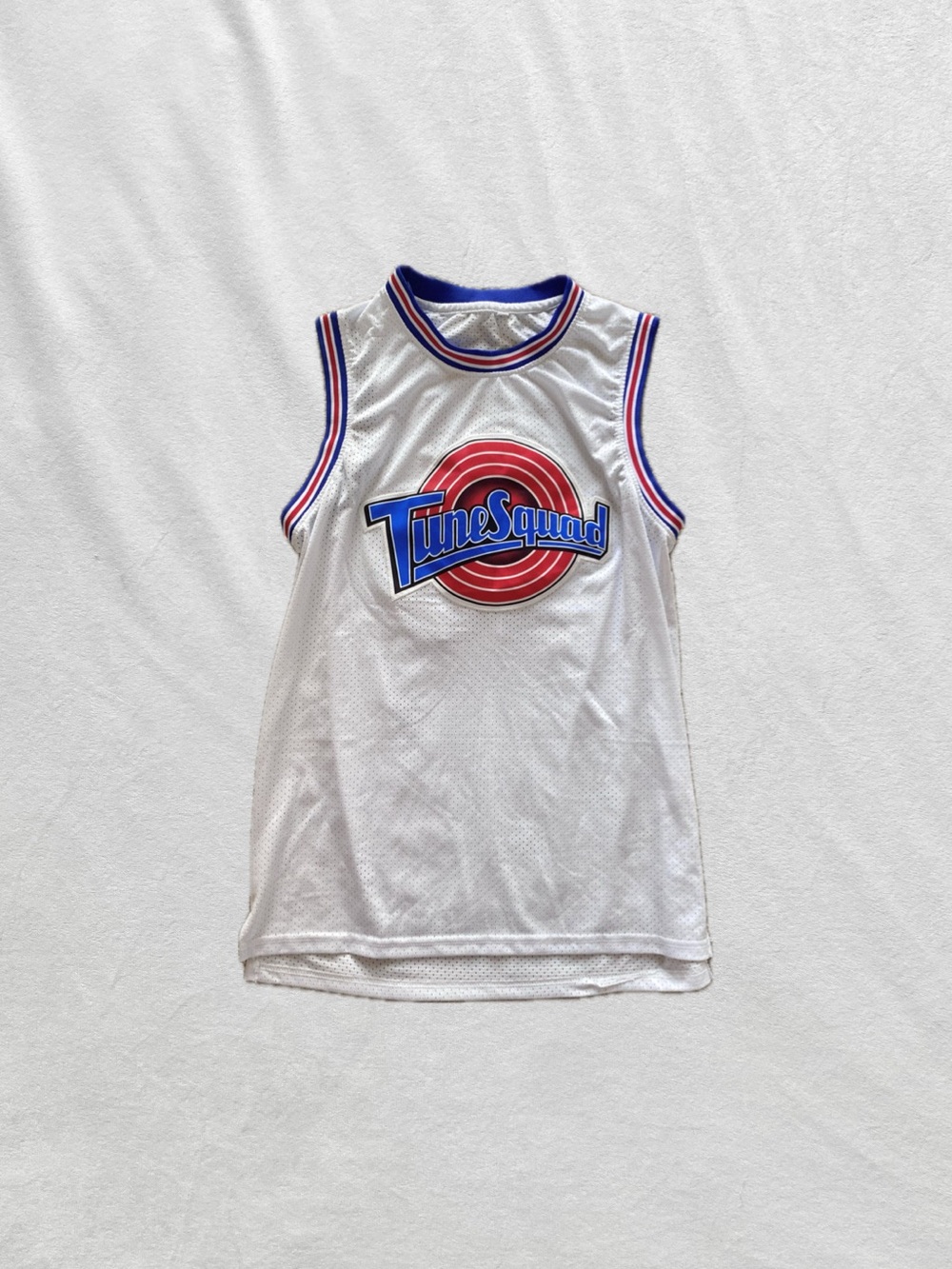 Looney Tunes space jam Tune Squad White Basketball Jersey with Red & Blue Logo